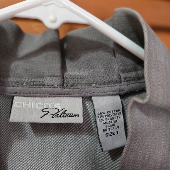 Chico's Platinum Women's Grey Ruffled Long Sleeve Stretch Jacket Size 1 - Picture 4 of 5